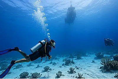 Scuba diver navigating back toward the boat without an in-water guide