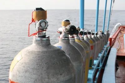 Nitrox tanks on a liveaboard dive deck for enriched air diving