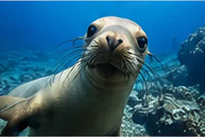Galapagos sea lion underwater during scuba diving